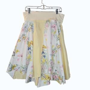 Trnka Women's M Midi Skirt Floral Butterfly Patchwork Tiered Elastic Waist Boho